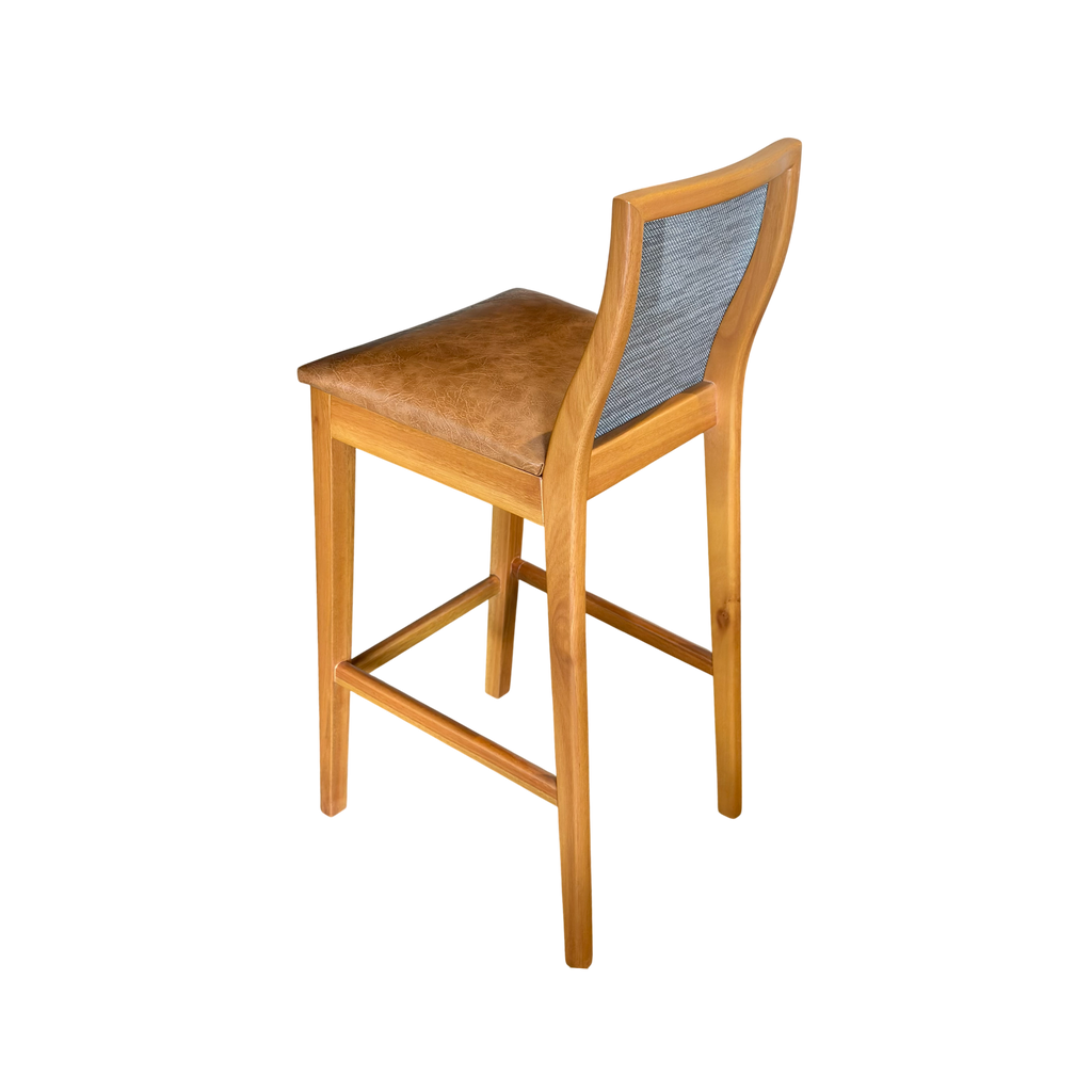 Banqueta Madeira Maciça Encosto Tela Sling