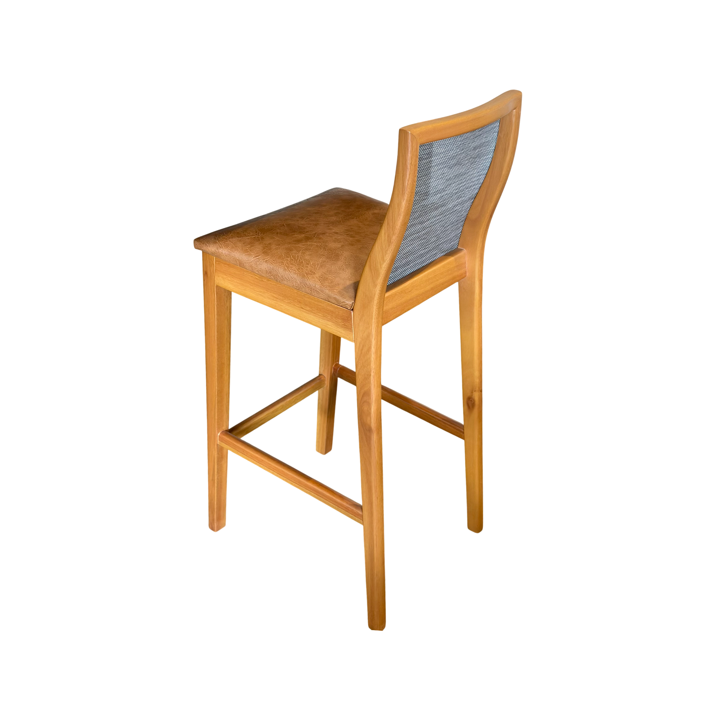 Banqueta Madeira Maciça Encosto Tela Sling