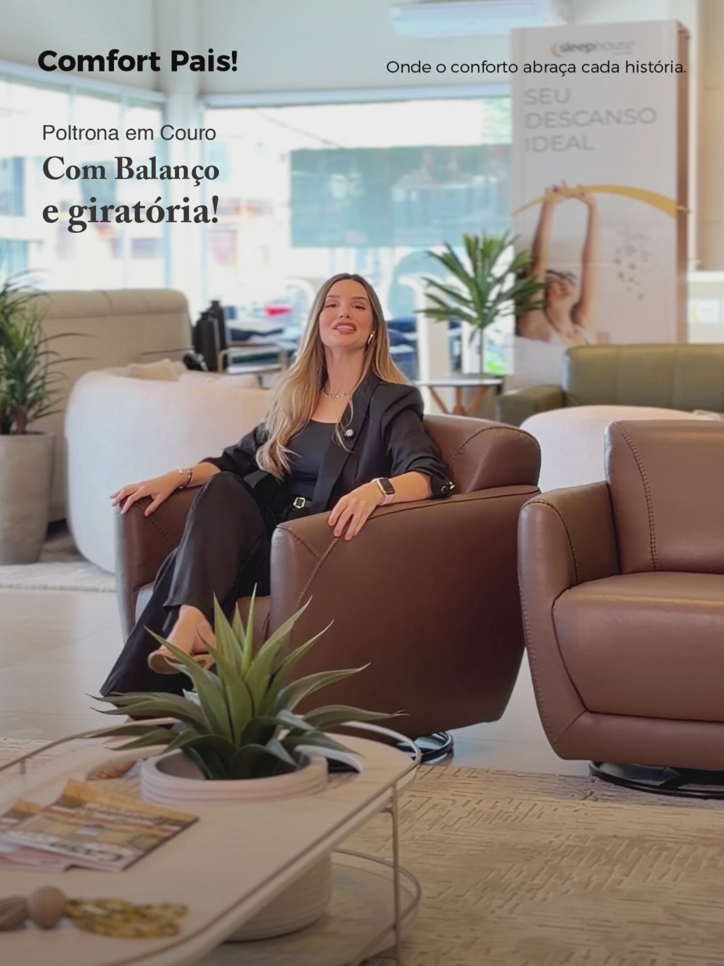 Poltrona em Couro Balanço Giratória