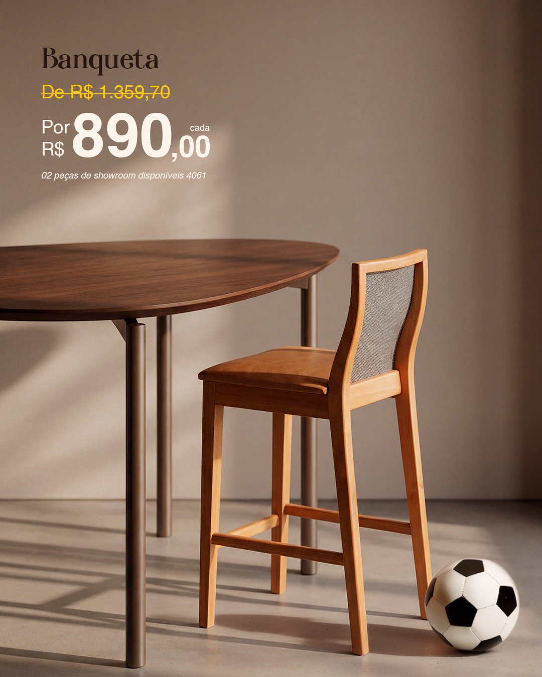 Banqueta Madeira Maciça Encosto Tela Sling