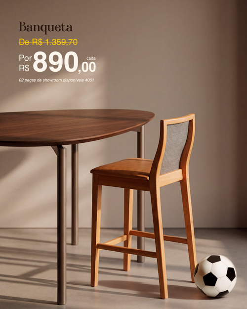 Banqueta Madeira Maciça Encosto Tela Sling